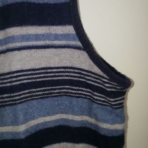 VINTAGE Blue & Grey Stripes Boiled Wool Western Sleeveless Vest Size Medium - Picture 4 of 11